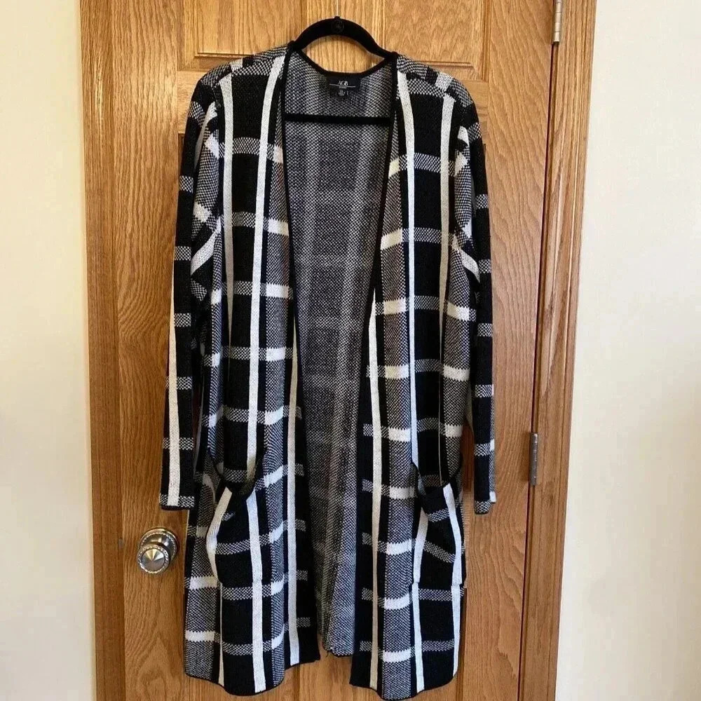 AGB Womens Black Plaid Long Sleeve Open Front Cardigan Sweater Size 2X